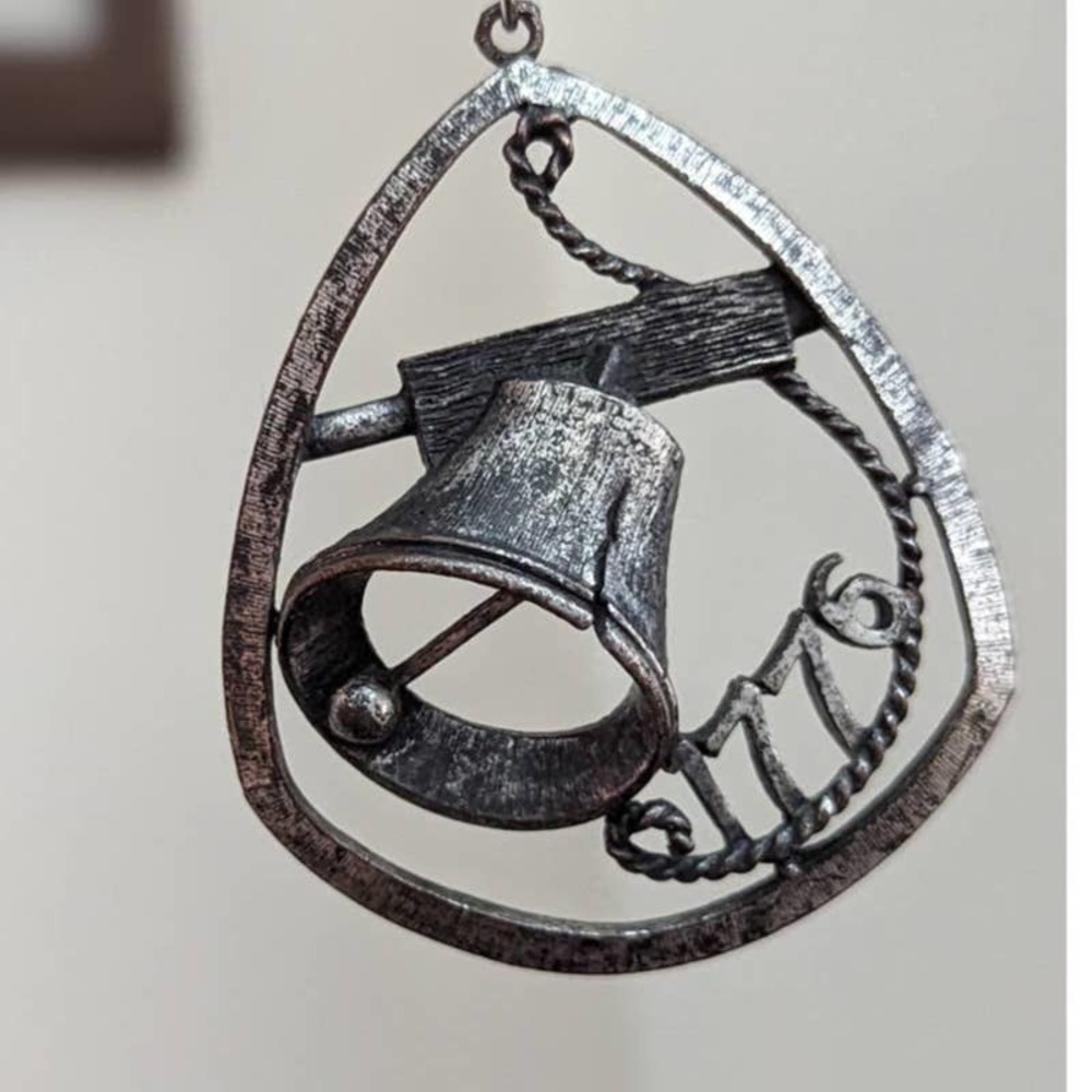Vintage Liberty Bell 1776 Silvertone Necklace Pendant